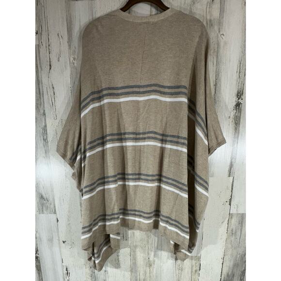 Eddie Bauer Womens Cardigan Sweater Size Large Open Front Oversized Tan Stripe - Picture 2 of 7